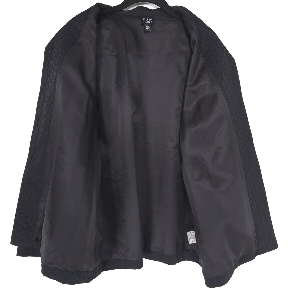 EILEEN FISHER Women's Jacket Coat MEDIUM Black Button Front ITALIAN FABRIC - Picture 9 of 10